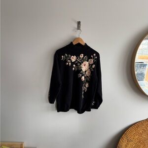 Vintage small rose design ramie/cotton knit sweater